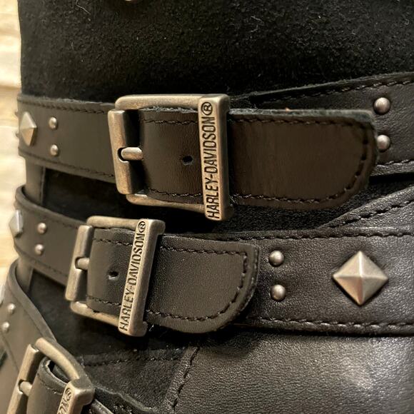 Harley-Davidson Studded Black Leather Boots 8.5 | NWOB, Triple Buckle, High Heel - Picture 6 of 12